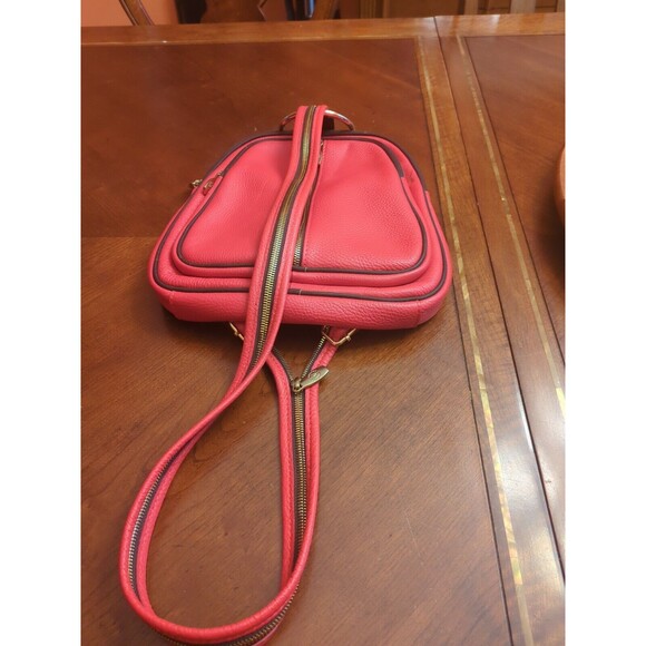 VALENTINA Made in Italy Red Leather Double Entry Convertible Bag Backpack. main image 15